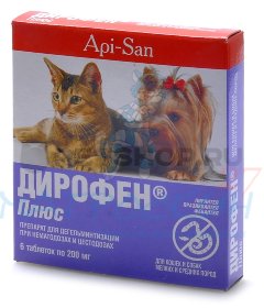 Дирофен Плюс д/кошек и собак 6 таб. по 200мг (1таб. на 5кг)