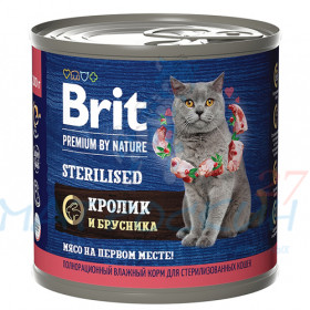 Brit Premium by Nature конс 200гр д/кош Sterilized кастр/стерил Кролик/Брусника