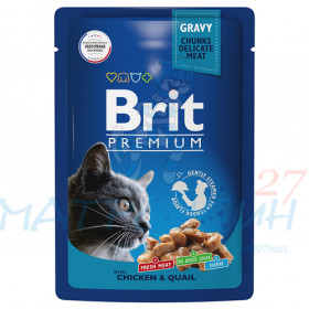 Brit Premium пауч 85гр д/кош Gravy Цыпленок/Перепелка/Соус 