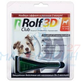 Rolf Club 3D Капли инсектоакарицидные д/соб 10-20кг 1пип.
