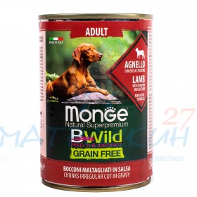  Monge Dog BWild GRAIN FREE беззерновые консервы из ягненка с тыквой и кабачками для взрослых собак всех пород 400г