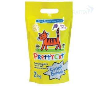 PrettyCat наполнитель комкующийся для кошачьих туалетов "Cупер белый" с ароматом лаванды  4.2 кг