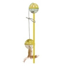Удочка-дразнилка с мячиком с перьями для кошек 46 см