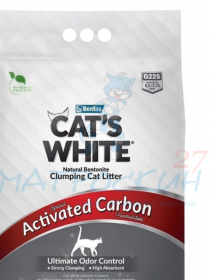 Cat's White Activated Carbon Наполнитель д/кош Комкующийся с активир.углем 8,5кг/10л