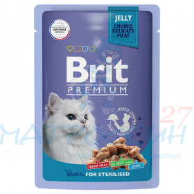 Brit Premium пауч 85гр д/кош Jelly кастр/стерил Перепелка/Желе 