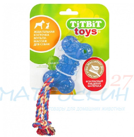 TITBIT Игрушка жевательная Косточка 10 см (голубой)