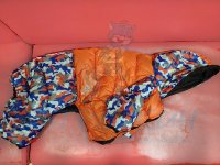 Комбинезон Болонь с капюшоном оранж-синий камуфляж M.DUO р.34, спинка 70 см
