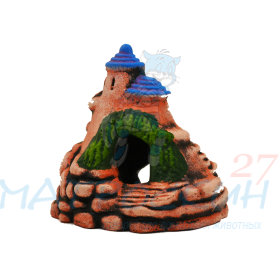 Керамический декор в аквариум Замок-юла на скале 13*11*12см 