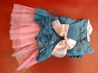 Платье д/собак джинсовое с розовым бантом 